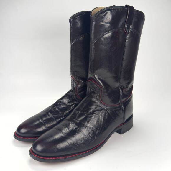 Vintage Laredo Burgundy Western Roper Cowboy Boots Red Stitch Women's Sz 10 - Picture 1 of 11